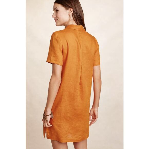 Anthropologie Maeve Linen Lace-Up Mini Dress Rust Orange Sz 6 - Picture 2 of 5